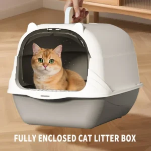 Fully Enclosed Odor-Locking Cat Litter Box with Scoop, Gray