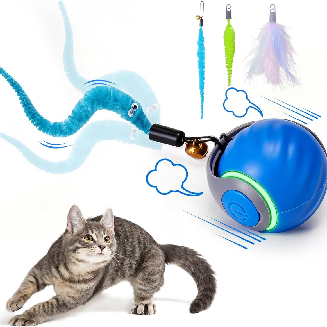 Happy cat playing with KiKi Meow toys