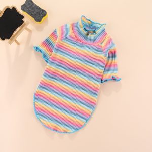 Sphynx Cat Thin Summer Shirt Colorful Rainbow Clothes For Hairless Cat