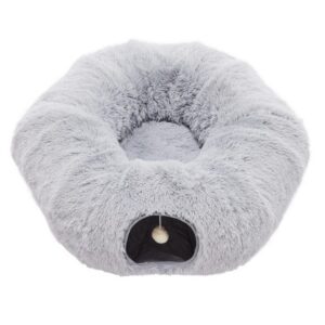 Plush Donut Cat Tunnel Bed with Peekaboo Cave