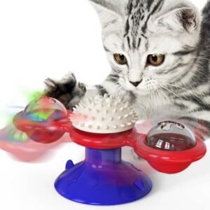 Windmill Cat Toy with LED Ball, Suction Cup and Catnip