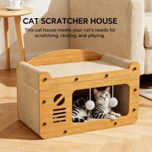Double-Layer Cat Scratcher Sofa Bed with Teaser Balls